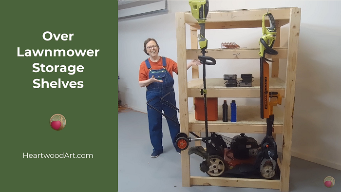 Over Lawnmower Storage Shelves
